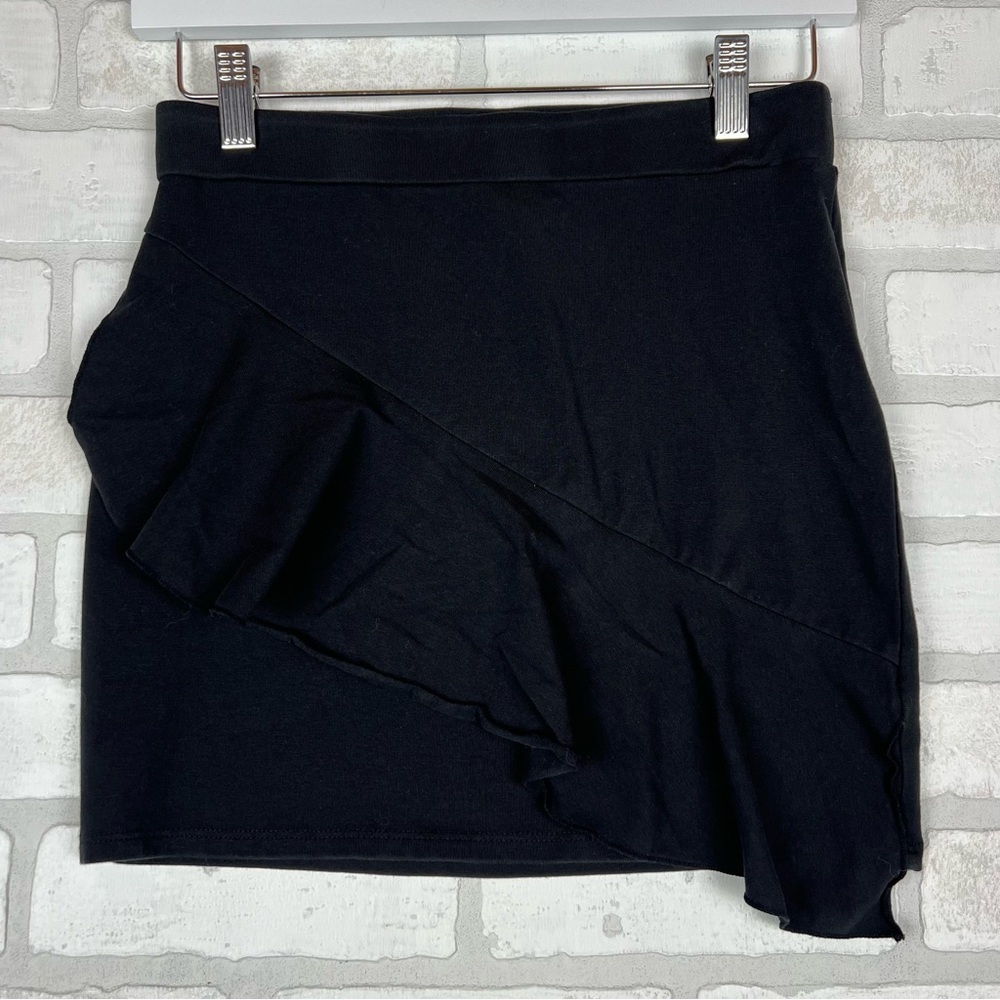 Forever 21 Women's Black Asymmetrical Ruffle Mini Skirt Small Cotton Stretch